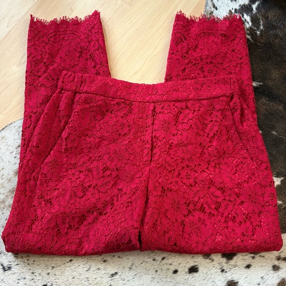 J CREW Red Peyton Lace Cropped Pant Pull On Size 8 - Picture 2 of 8